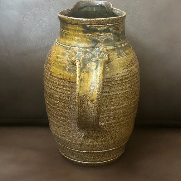 Vintage RARE Signed Mossy Brown Handmade Stoneware Pitcher Jug - Picture 7 of 10